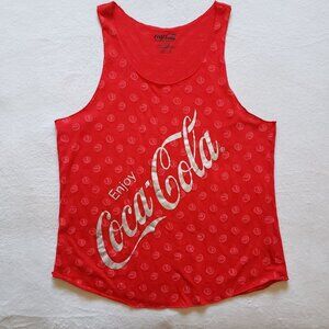 Coca-Cola Scoop Neck Tank Top Bottle Cap Print Red/Metallic Silver Junior's XXL